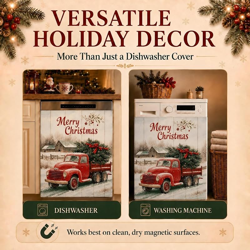 Christmas Red Truck Dishwasher Magnet Cover - Full Door Magnetic Panel