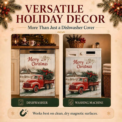 Christmas Red Truck Dishwasher Magnet Cover - Full Door Magnetic Panel