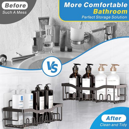 EUDELE Shower Caddy - 2 Pack Adhesive Bathroom Organizer | No Drilling, Rustproof Stainless Steel, Large Capacity