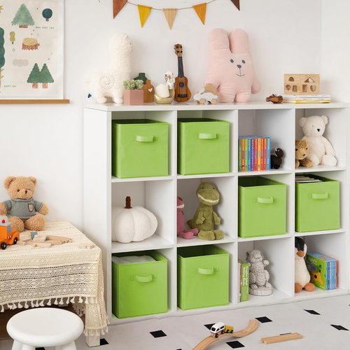 Granny Says Cube Storage Bins - 11 Inch Foldable Fabric Organizers with Handle | Light Green, 6 Pack