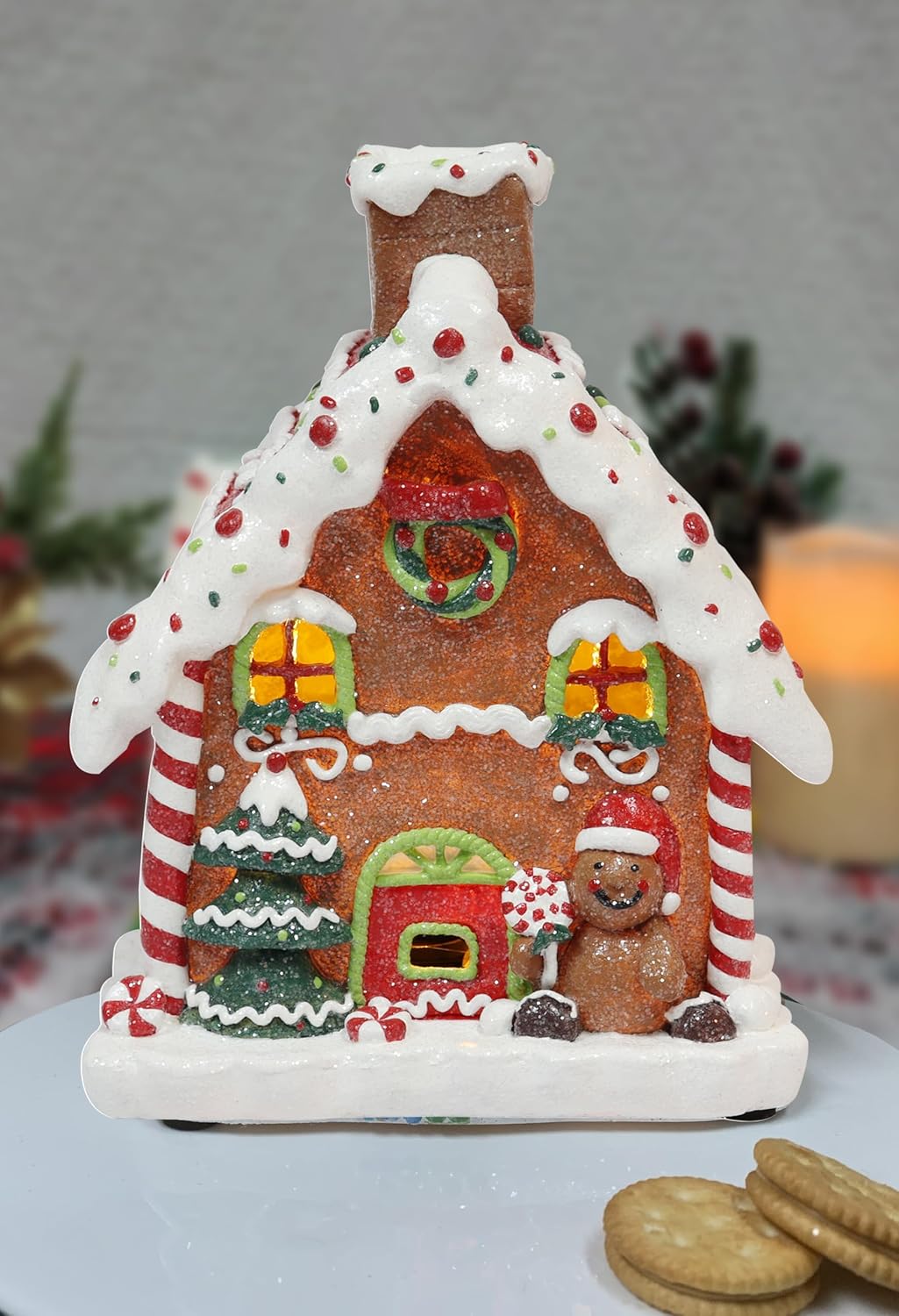 Moments In Time Gingerbread House | 8.7” Handcrafted LED Christmas Decoration - Battery Operated Festive Decor