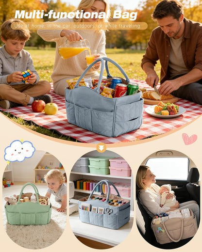 Marscamd Baby Diaper Caddy - Quilted Organizer with Detachable Dividers & Wipes Pocket | Dusty Blue, 8 Pockets
