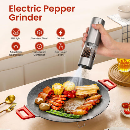 Newise Electric Salt and Pepper Grinder Rechargeable with Light, Electric Salt and Pepper Shakers, Automatic & Adjustable Coarseness, Kitchen Gadgets, Stainless Steel