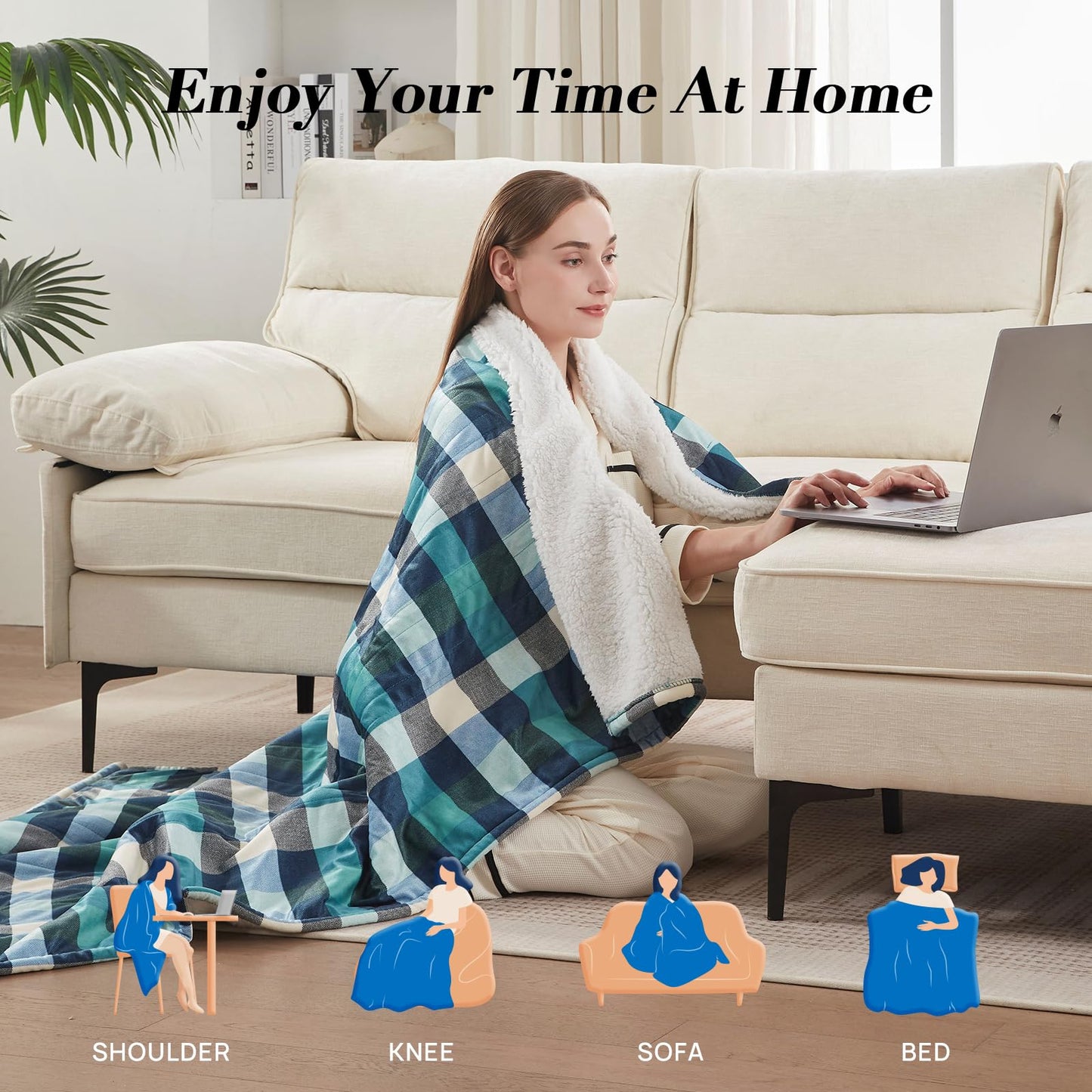 Westinghouse Electric Throw Heated Throw Blanket Soft Flannel & Sherpa Heating Blanket with 6 Heating Levels 2-10 Hours Auto-Off, Overheat Protection Machine Washable, Green 50x60 Inches