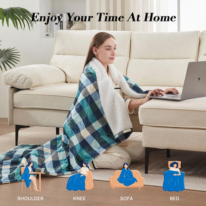 Westinghouse Electric Throw Heated Throw Blanket Soft Flannel & Sherpa Heating Blanket with 6 Heating Levels 2-10 Hours Auto-Off, Overheat Protection Machine Washable, Green 50x60 Inches