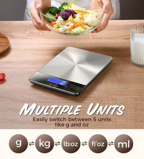 33lb Food Scale, NASA-Grade Digital Kitchen Scale, Precisely Measures Grams and Ounces for Baking and Cooking, Waterproof Tempered Glass & Stainless Steel Platform