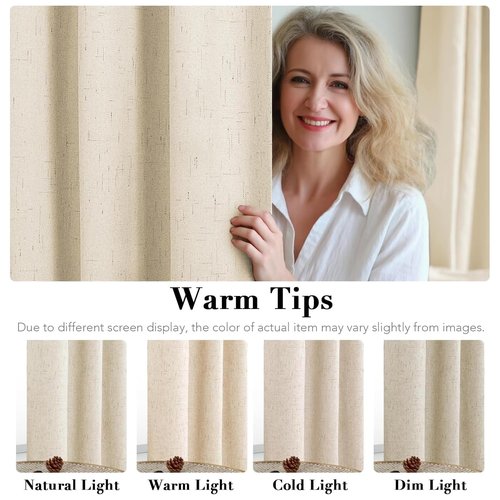 H.VERSAILTEX Linen Curtains 100% Blackout Curtains for Bedroom 90 inch Long Full Light Blocking Nature Linen Blended Window Curtains for Living Room Nickel Grommet (2 Panels, Bleached Sand)