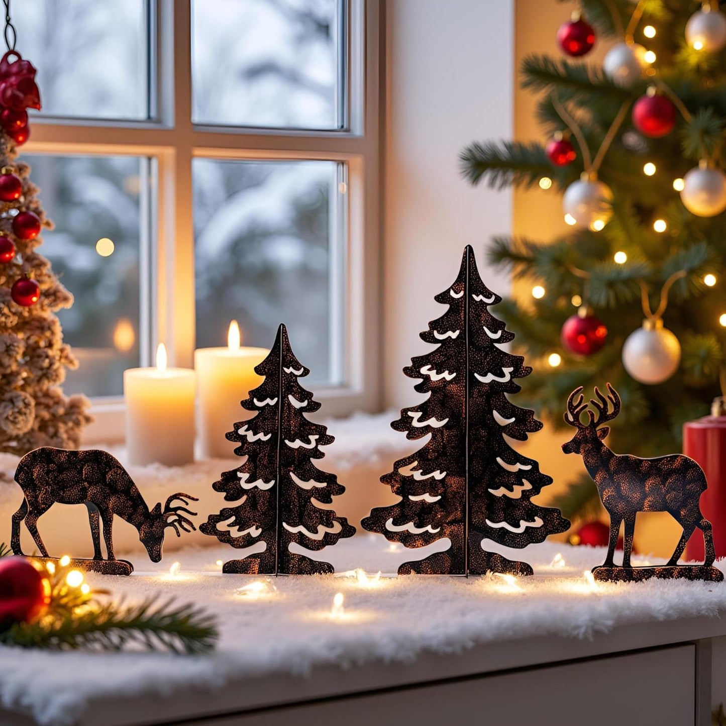 YULETIME 4-Piece Metal Christmas Reindeer & Tree Silhouette Set - Festive Holiday Tabletop Decor