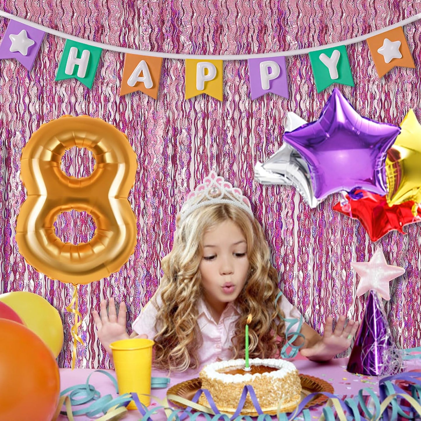Skiennix Pink Streamers Fringe Backdrop - Sparkling Tinsel Foil Curtains for Party & Photo Booth Decor