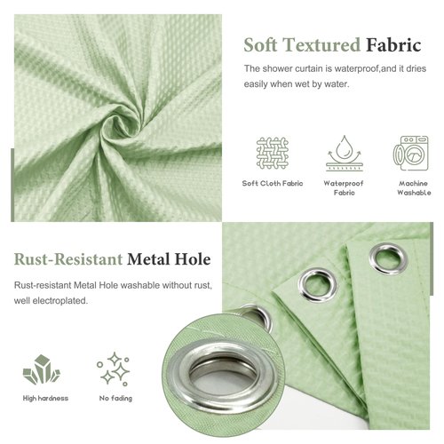 Tititex Solid Sage Green Cloth Fabric Shower Curtain Liner with 2 Magnets - Texture Soft Hotel Quality Waterproof Shower Liner, Light-Weight & Machine Washable 60x72 inch