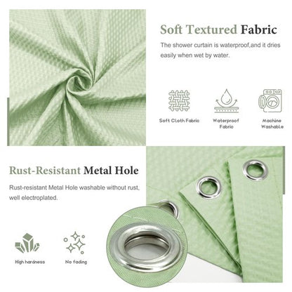 Tititex Solid Sage Green Cloth Fabric Shower Curtain Liner with 2 Magnets - Texture Soft Hotel Quality Waterproof Shower Liner, Light-Weight & Machine Washable 60x72 inch