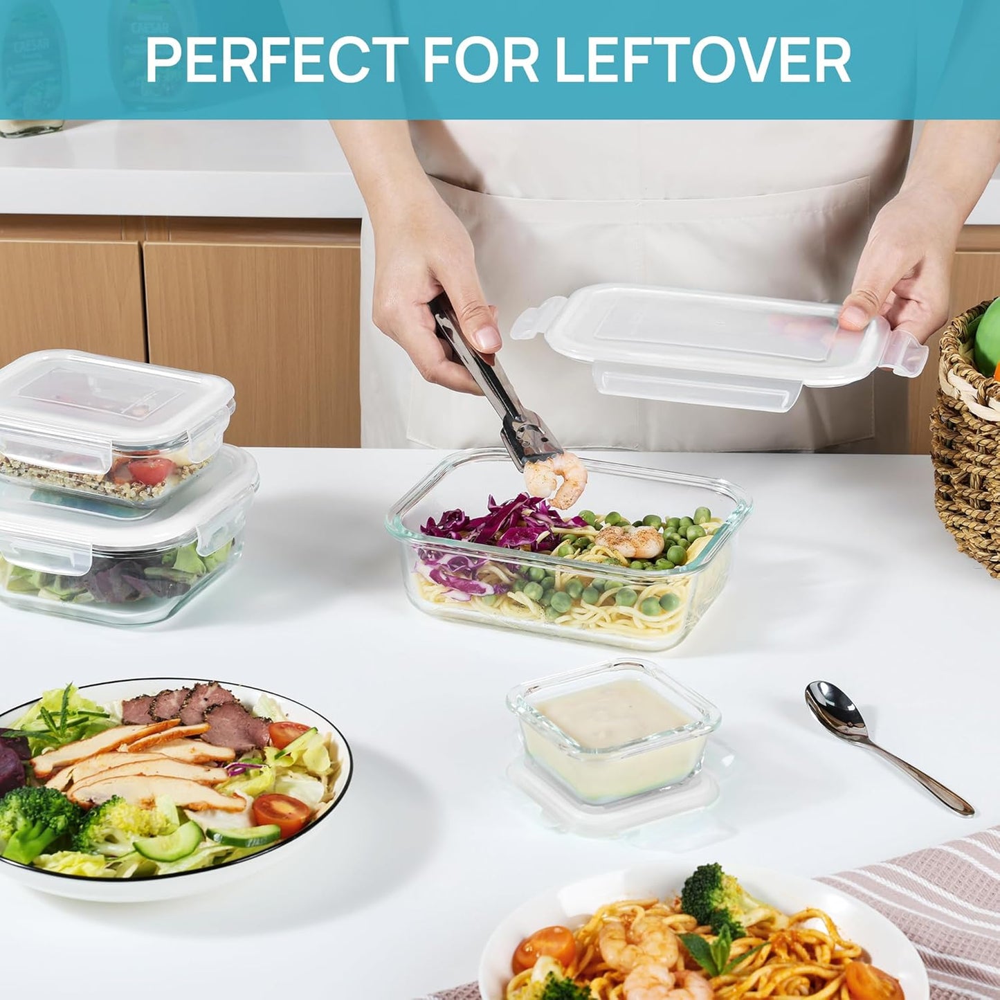 Vtopmart Glass Food Storage Containers - 8 Pack with Airtight Lids | BPA-Free Meal Prep for Microwave & Oven