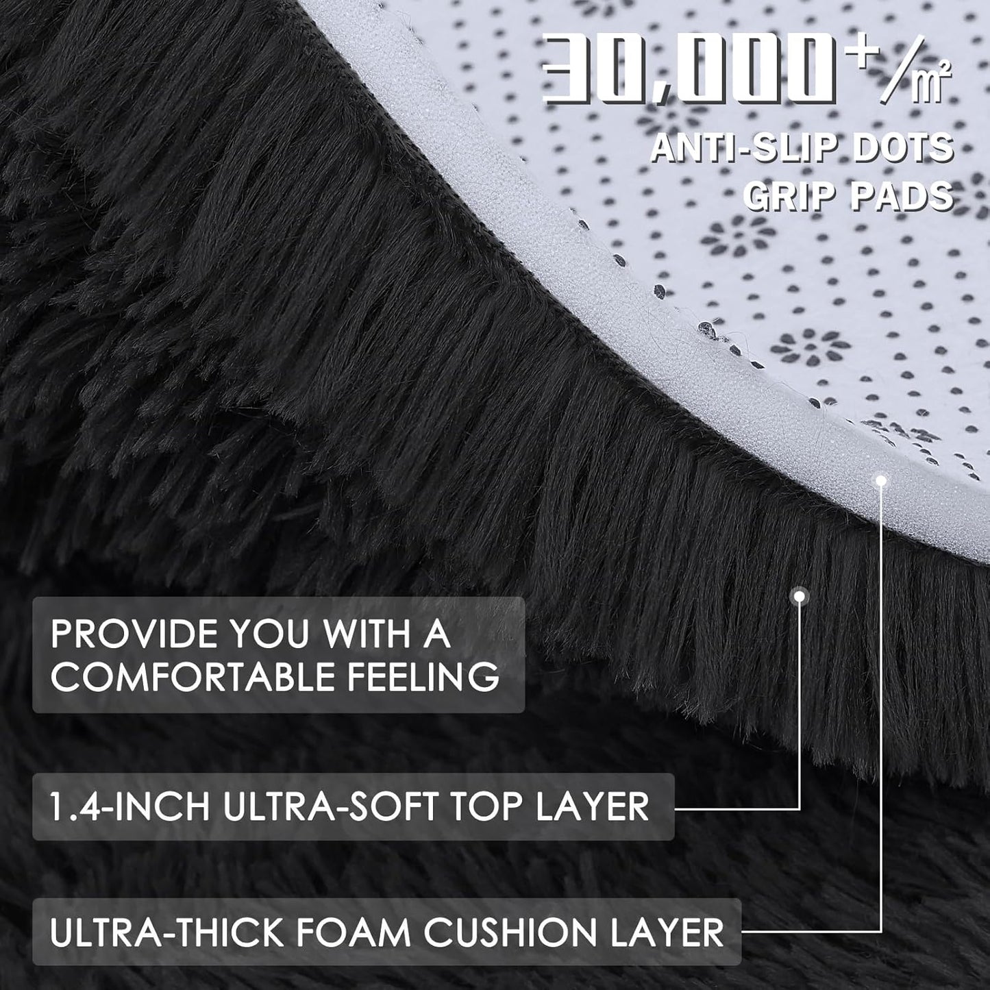 OLANLY Large Area Rug - Soft Fluffy Shaggy Indoor Carpet for Living Room & Bedroom | 6x8 ft, Black