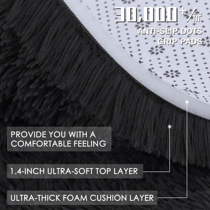 OLANLY 7x7 Machine Washable Large Area Rugs for Living Room, Bedroom, Soft Fluffy Shaggy Bedside Rug, Indoor Floor Carpet for Kids Girls and Boys, Dorms, Nursery, Home Decor Aesthetic, Black