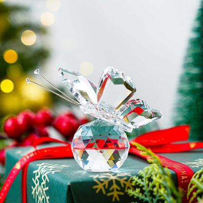 H&D Crystal Butterfly Figurine - Stunning Cut Glass Ornament with Crystal Ball Base | Clear Collectible