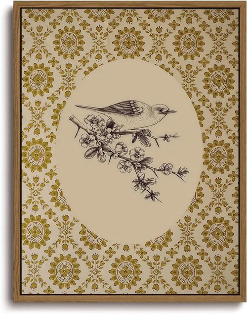 KISSFOX Framed Wall Art - Vintage Floral Birds Canvas Decor for Bedroom, Living Room & Kitchen