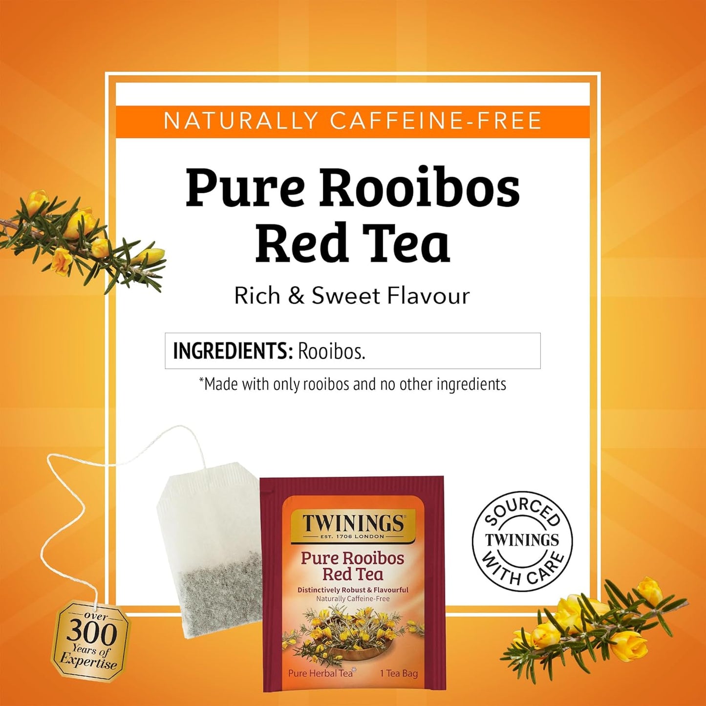 Twinings Pure Rooibos Red Herbal Tea - Sweet, Uplifting Aroma | 120 Individually Wrapped Bags