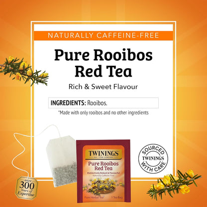 Twinings Pure Rooibos Red Herbal Tea - Sweet, Uplifting Aroma | 120 Individually Wrapped Bags