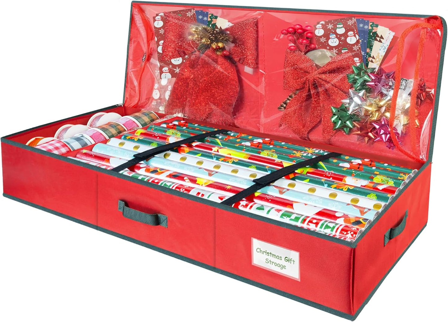VoMii Gift Wrap Organizer - 40 Inch Storage Container for 24 Rolls of Wrapping Paper | Underbed Bag with Pockets