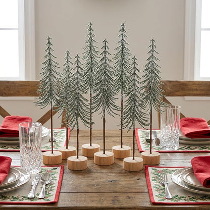 9 Pcs Mini Alpine Christmas Trees Set - Green & White Snow Decor, 12.5in, 12in, 10.5in Variation Green+1in