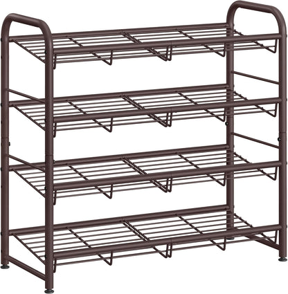 SONGMICS 4-Tier Metal Shoe Rack - Adjustable Slanted Shelves, Holds 16 Pairs, Bronze Finish for Small Spaces