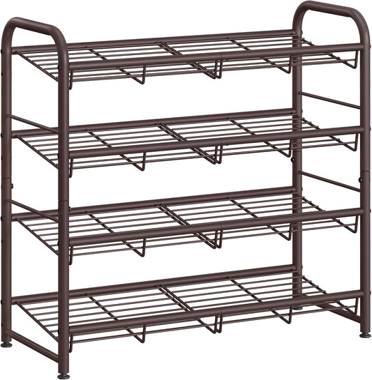 SONGMICS 4-Tier Metal Shoe Rack - Adjustable Slanted Shelves, Holds 16 Pairs, Bronze Finish for Small Spaces