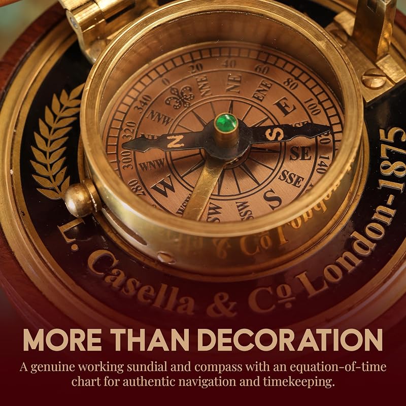 Brass Sundial Compass on Tripod Stand – 3-Inch Vintage Nautical Desk Clock