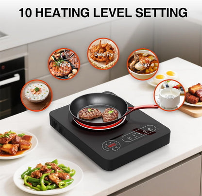 Skiennix Single Burner Electric Cooktop - 1800W Portable Stove with LED Touch Control & Safety Features