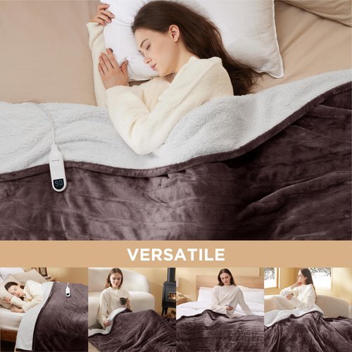 Bedsure Electric Blanket Twin - Soft Flannel Heated Blanket, Fast Heating with 10 Time Settings & 6 Heat Settings, Warm Gift for Grandma (62x84 inches, Brown)