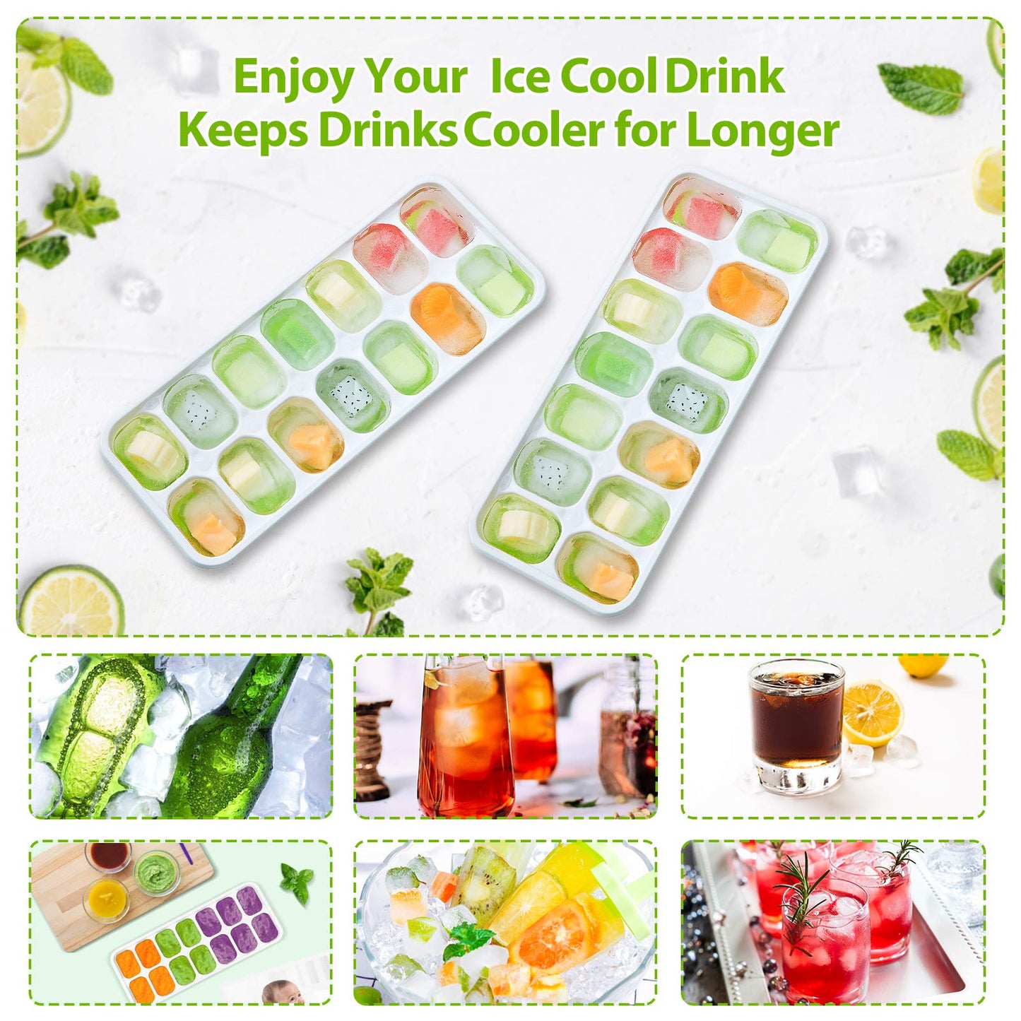 DOQAUS Ice Cube Trays 4 Pack, Easy-Release 56 pcs Ice Cubes Maker with Spill-Resistant Removable Lid, LFGB Certified and BPA Free, Stackable Flexible Silicone, for Baby Food, Cocktail, Coffee