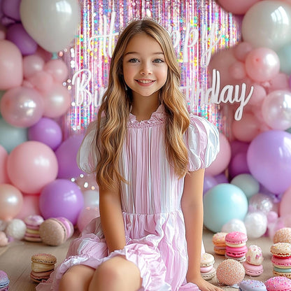 Pink Foil Fringe Curtain by [Brand Name] - 4 Pack Metallic Tinsel Backdrop for Birthday & Wedding Decor