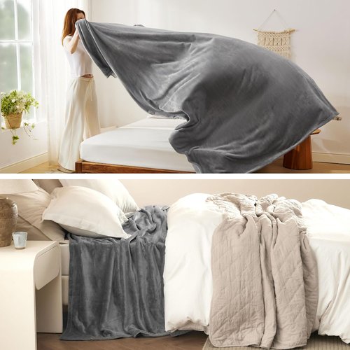 Bedsure GentleSoft Fleece Blanket - Plush, Cozy California King Size in Grey | 102x96 Inches