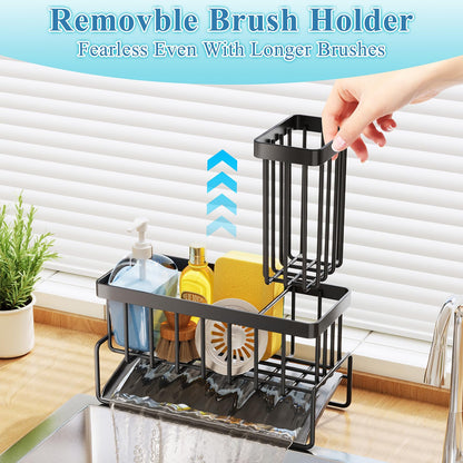 KOOSPACE Sponge Holder for Kitchen Sink, Kitchen Sink Caddy with Brush Holder, Auto-Drainage Rustproof Kitchen Sink Organizer and Storage for Brush, Sponge, Dish Soap Dispenser