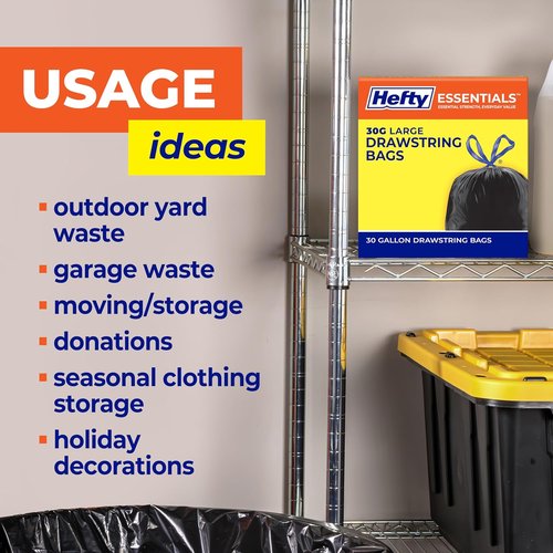 Hefty Essentials 30 Gallon Trash Bags - 56 Count Bulk Black Garbage Bags for Large Items | Scent Free
