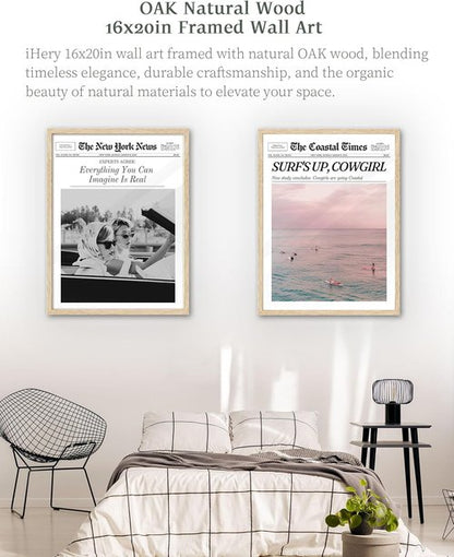 iHery Coastal Cowgirl Wall Art | Trendy Beige Oak Framed Prints | Large 16x20in Canvas Decor