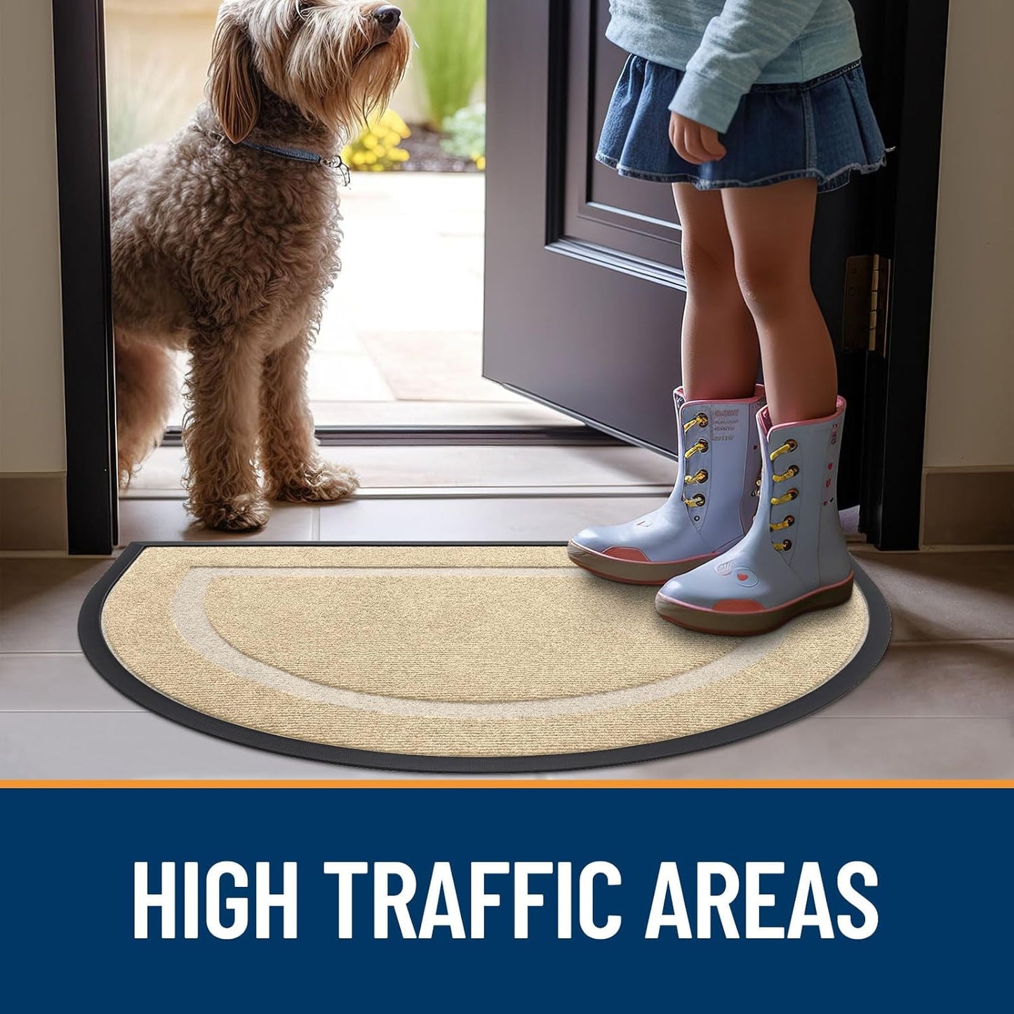 OLANLY Half Circle Door Mat - Waterproof All-Season Indoor/Outdoor Welcome Mat | 29.5x17, Beige