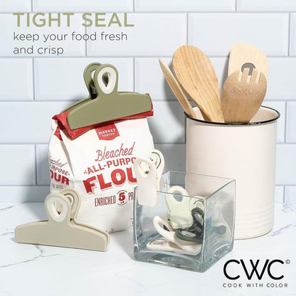 COOK WITH COLOR Bag Clips - Heavy-Duty Chip Clips with Air-Tight Seal | Sage, Pack of 8