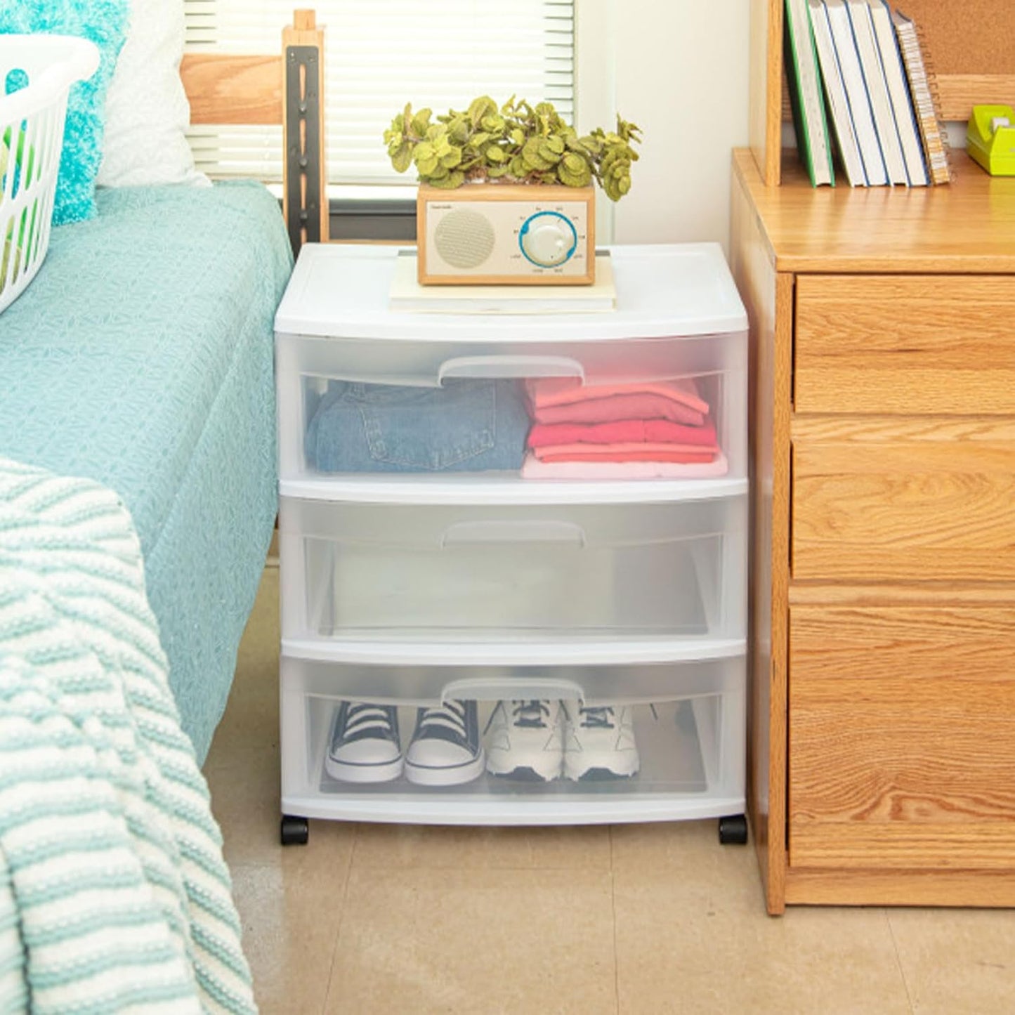 Sterilite 4-Pack Wide 3 Drawer Rolling Storage Cart - Clear Drawers & White Frame for Home Organization