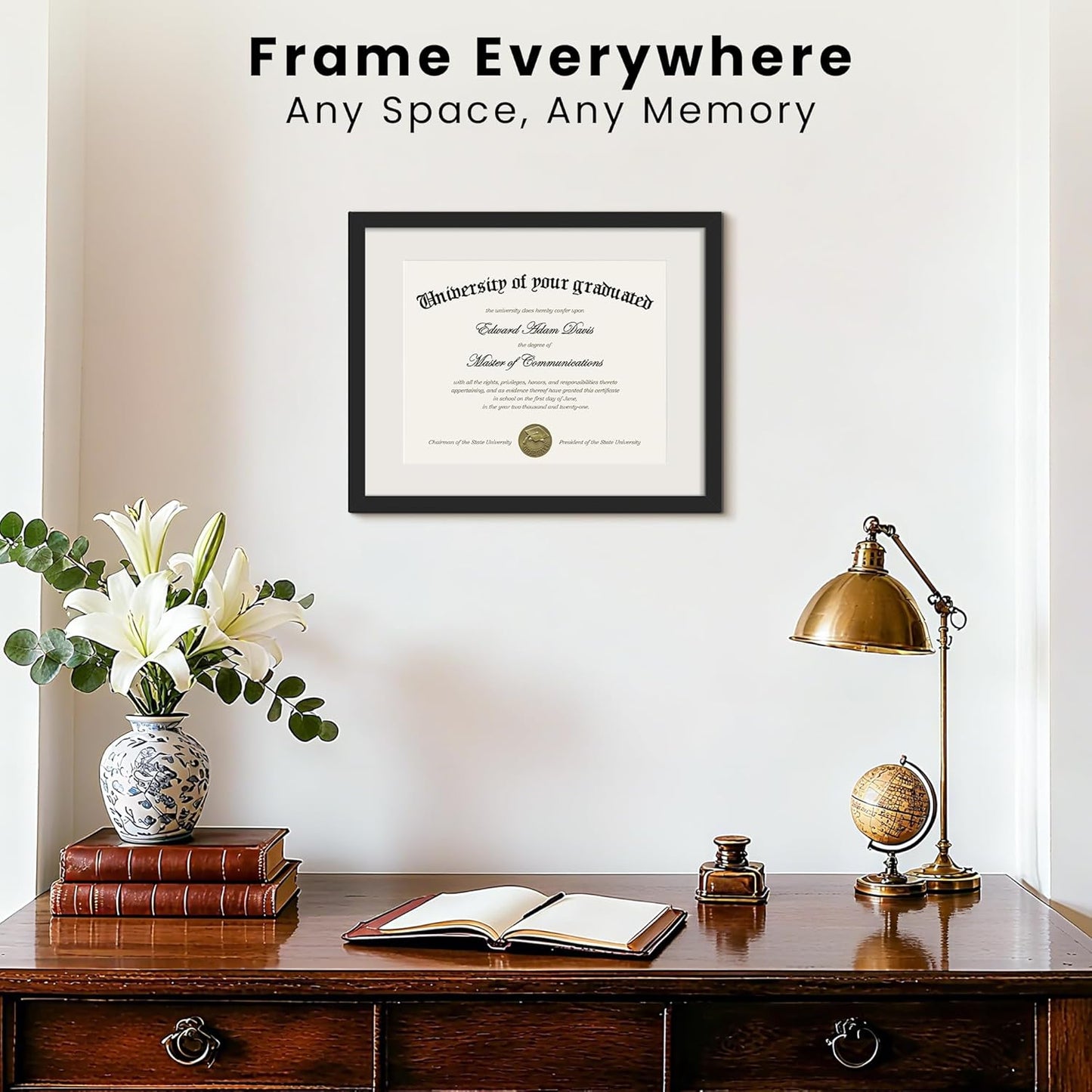 Upsimples 11x14 Diploma Frame - Clear Plexiglass Display for 8.5x11 Certificates | Black, 1 Pack