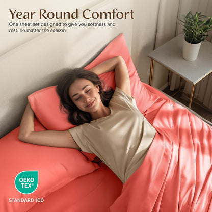 Utopia Bedding California King Sheet Set - Soft & Breathable 4-Piece Microfiber in Coral | Oeko-Tex Certified