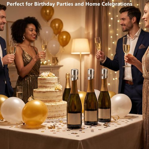 I-MART Pack of 6 Stainless Steel Champagne Stoppers, Prosecco, Sparkling Wine Bottle Stopper, Cork