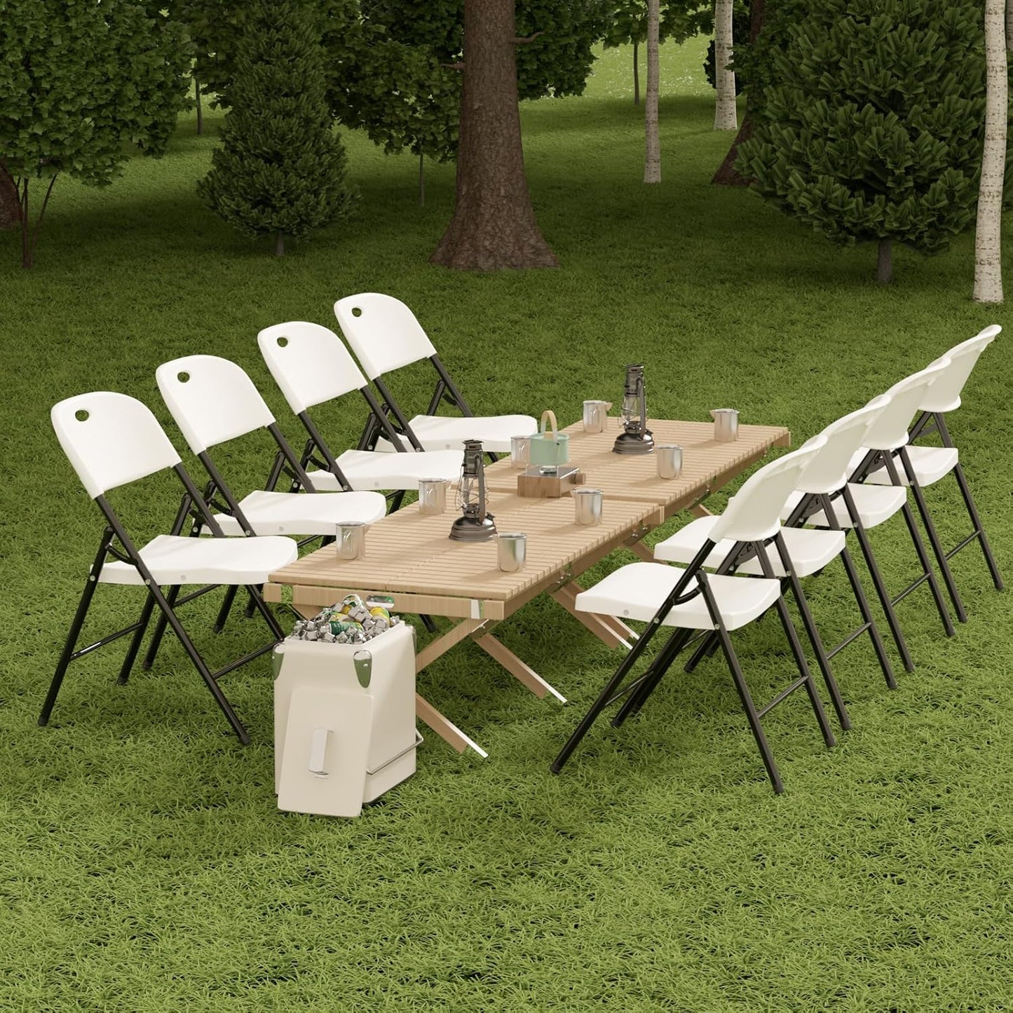 Nazhura Heavy Duty Folding Chair - 350 lb Weight Limit, Reinforced Steel Frame, White | Indoor & Outdoor Use