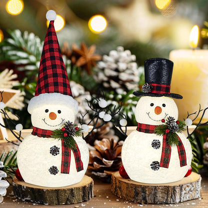 Skiennix Christmas Table Decorations - 14" Lighted Plush Snowmen & Trees | Battery Operated Ornaments