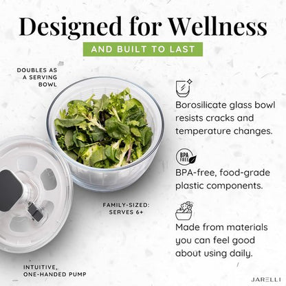 Glass Salad Spinner by [Brand Name] - Large 6.3QT Capacity with BPA-Free Colander & Storage Lid