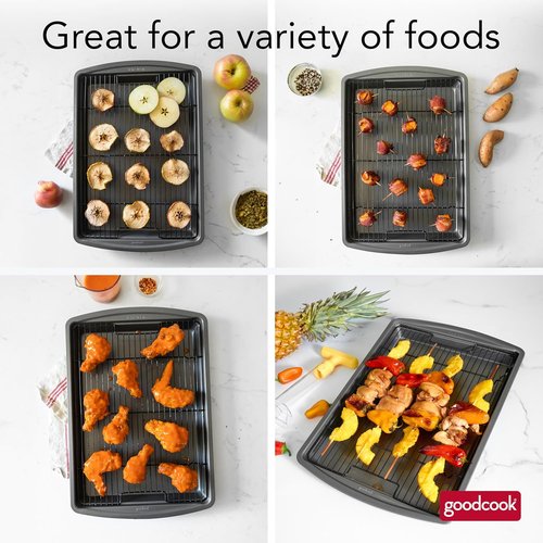 GoodCook Nonstick Carbon Steel Baking Pan & Wire Rack Set - 15” x 10.5” | Perfect for Pizza, Bacon & More