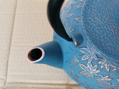 40 oz Japanese Style Cast Iron Teapot Set with Infuser and Trivet for Loose Tea, Adult Asain Tea Pot Kettle Maker with 2 Tea Cups, Blue