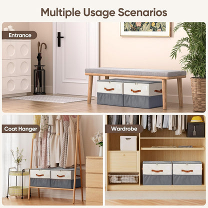 Skiennix Shoe Organizer - 2 Pack Adjustable Storage Containers with Clear Lids | Fits 16-32 Pairs, Beige & Grey