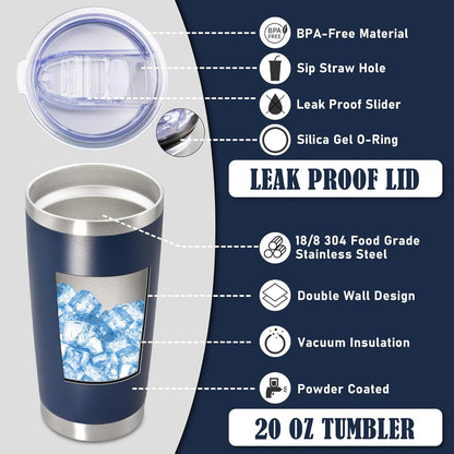 Skiennix 20 oz Stainless Steel Travel Tumbler - Double Wall Insulated Mug, Navy | 4-Pack for Hot & Cold Drinks