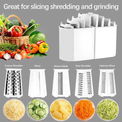 VEKAYA Rotary Cheese Grater - 5-in-1 Stainless Steel Shredder with Handle & Storage Box | Easy to Clean