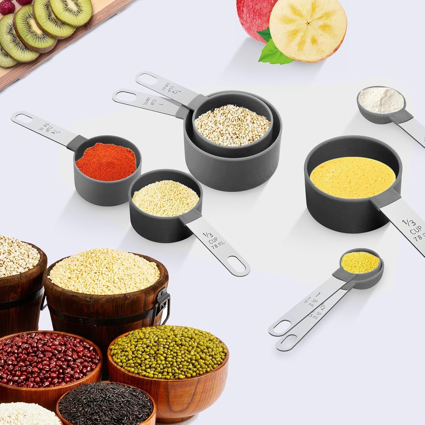 Skiennix Measuring Cups Set - Nesting Stainless Steel Handle for Dry & Liquid Ingredients | Black